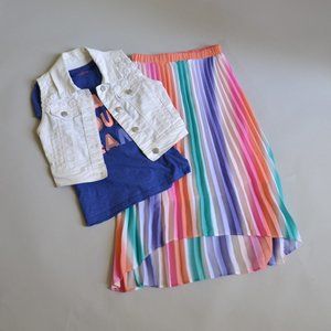 Girls Bundled Outfit Skirt/Tshirt/Denim Vest